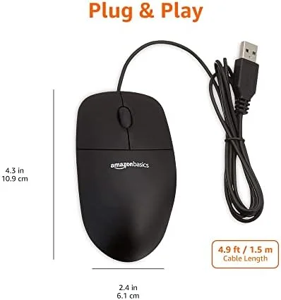 Amazon Basics 3-Button Wired USB Computer Mouse, Single, Black - Image 6