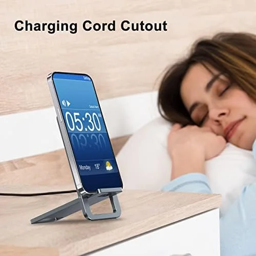 AVAKOT Cell Phone Stand, Folding Aluminum Mobile Phone Holder Bracket for Desk Portable Travel Holder Office Desk Accessories Compatible with iPhone 14 13 12 11 Pro Max X Xr Samsung S22 S21 A53 | Gray - Image 4