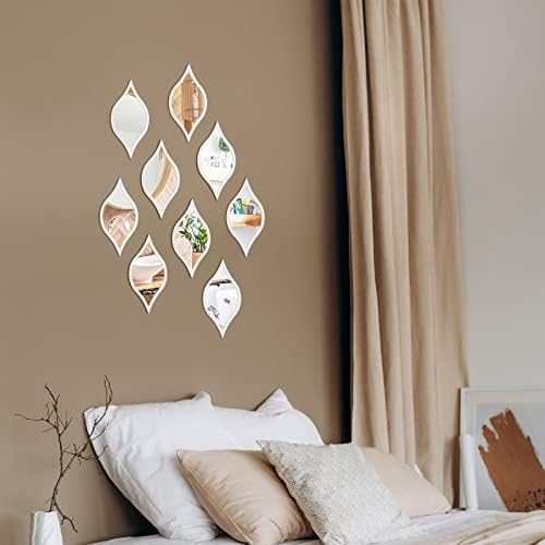 Tanlade 9 Pcs Teardrop Mirror Wall Decor Acrylic Decorative Mirror Wall Decor Boho Vintage Wall Art Farmhouse Decorative Mirror for Apartment Living Room Bathroom Bedroom, 9.8 x 6.7 Inch (White Frame) - Image 8