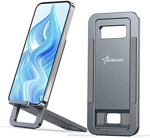 AVAKOT Cell Phone Stand, Folding Aluminum Mobile Phone Holder Bracket for Desk Portable Travel Holder Office Desk Accessories Compatible with iPhone 14 13 12 11 Pro Max X Xr Samsung S22 S21 A53 | Gray - Image 2