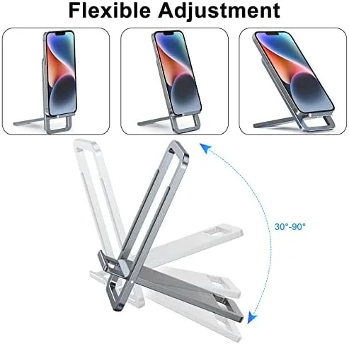 AVAKOT Cell Phone Stand, Folding Aluminum Mobile Phone Holder Bracket for Desk Portable Travel Holder Office Desk Accessories Compatible with iPhone 14 13 12 11 Pro Max X Xr Samsung S22 S21 A53 | Gray - Image 6