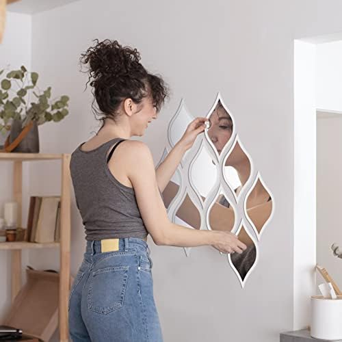 Tanlade 9 Pcs Teardrop Mirror Wall Decor Acrylic Decorative Mirror Wall Decor Boho Vintage Wall Art Farmhouse Decorative Mirror for Apartment Living Room Bathroom Bedroom, 9.8 x 6.7 Inch (White Frame) - Image 6