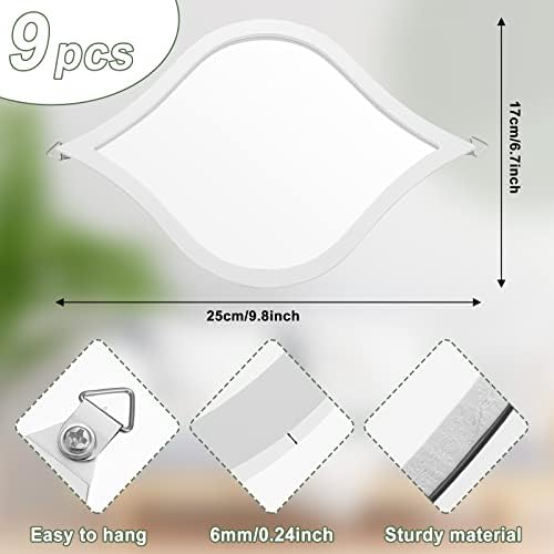 Tanlade 9 Pcs Teardrop Mirror Wall Decor Acrylic Decorative Mirror Wall Decor Boho Vintage Wall Art Farmhouse Decorative Mirror for Apartment Living Room Bathroom Bedroom, 9.8 x 6.7 Inch (White Frame) - Image 3