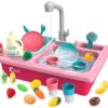 CUTE STONE Color Changing Play Kitchen Sink Toys, Children Electric Dishwasher Playing Toy with Running Water,Upgraded Real Faucet and Play Dishes,Pretend Play Kitchen Toys for Kids Boys Girls - Image 2