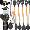 Umite Chef Kitchen Cooking Utensils Set, 33 pcs Non-Stick Utensils Spatula Set with Holder, Black Wooden Handle Silicone Kitchen Gadgets - Image 2