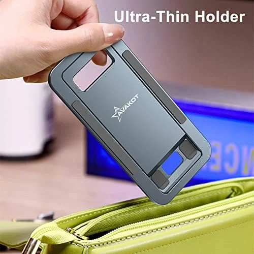 AVAKOT Cell Phone Stand, Folding Aluminum Mobile Phone Holder Bracket for Desk Portable Travel Holder Office Desk Accessories Compatible with iPhone 14 13 12 11 Pro Max X Xr Samsung S22 S21 A53 | Gray - Image 8