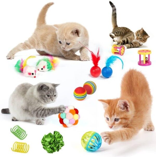 37 PCS Cat Toys, Interactive Cat Kitten Toys for Indoor Cats Kitty, Variety Catnip Toy Set Including Collapsible Cat Tunnel Tube Tent, Cat Feather Teaser Wand, Cat Bell, Fuzzy Ball, Spring, Mouse Toy - Image 7