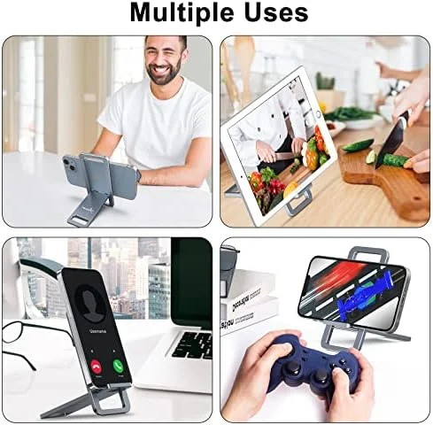 AVAKOT Cell Phone Stand, Folding Aluminum Mobile Phone Holder Bracket for Desk Portable Travel Holder Office Desk Accessories Compatible with iPhone 14 13 12 11 Pro Max X Xr Samsung S22 S21 A53 | Gray - Image 7