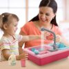 CUTE STONE Color Changing Play Kitchen Sink Toys, Children Electric Dishwasher Playing Toy with Running Water,Upgraded Real Faucet and Play Dishes,Pretend Play Kitchen Toys for Kids Boys Girls - Image 3