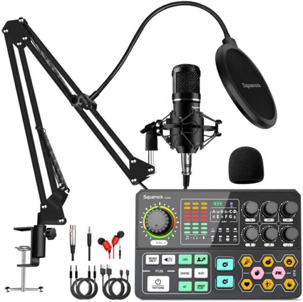 Podcast Equipment Bundle,Audio Interface with All-In-One DJ Mixer and Studio Broadcast Microphone, Perfect for Recording,Live Streaming,Gaming,Compatible with PC,Smartphone,Play Station - Image 2