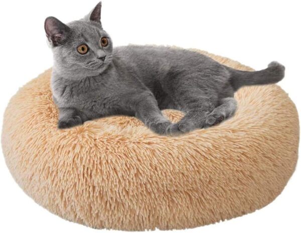 Cat Beds for Indoor Cats - Cat Bed Washable 20 inches, Small Dog Beds for Small Dogs, Anti Anxiety Round Fluffy Plush Faux Fur Cat Bed,Thick Bottom Keep Pets Off The Cold Tile - Image 2