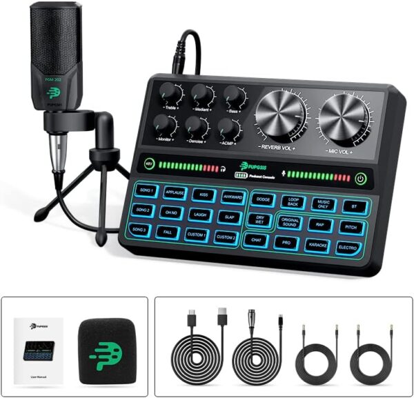 P PUPGSIS Podcast Equipment Bundle with XLR Condenser Large Diaphragm Microphone, Podcast Starter Kit with Audio Interface-All in One for Live Streaming, Recording, PC, Smartphone(T8,Black) - Image 2