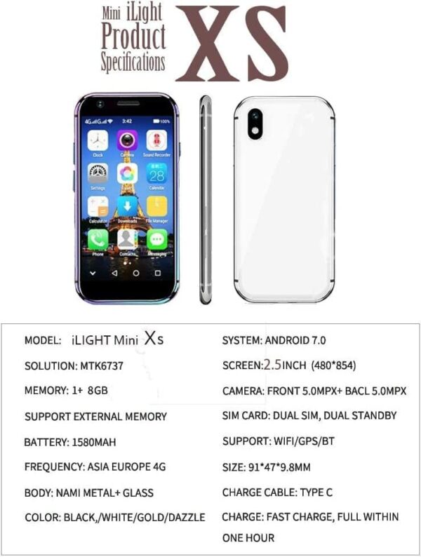 iLight Mini Smartphone XS, World's Smallest 10+ Android Phone 4G LTE, Super Small 2.5" Touch Screen. Global Unlocked - Great for Kids. Pocket Phone Gift. 1GB RAM / 8GB ROM. Tiny iPhone 10s Look Alike - Image 5