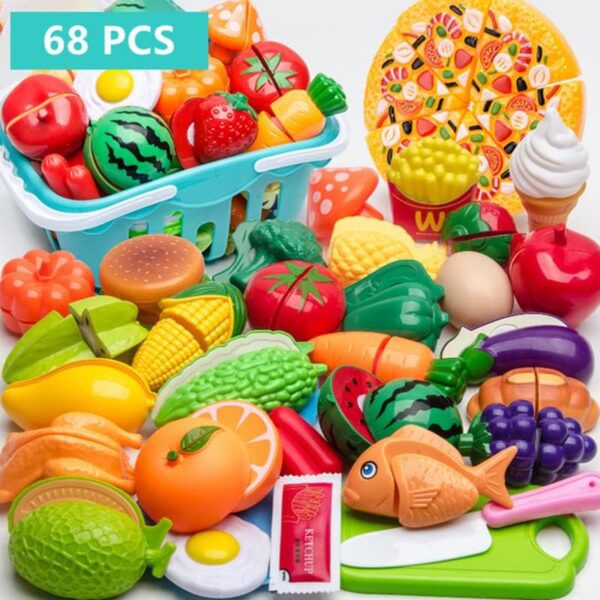 ioatiot Fruit Cutting Simulation Toy Set, 68pcs Play Kitchen Plastic Cutting Food Cuttable Fruits and Vegetables Play Food Kitchen Toy Accessories Set, Educational Food Toys for Children Girls Boys - Image 2