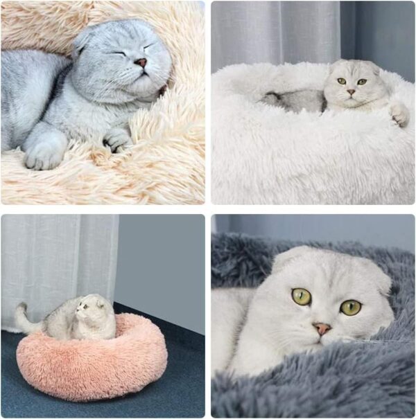 Cat Beds for Indoor Cats - Cat Bed Washable 20 inches, Small Dog Beds for Small Dogs, Anti Anxiety Round Fluffy Plush Faux Fur Cat Bed,Thick Bottom Keep Pets Off The Cold Tile - Image 5