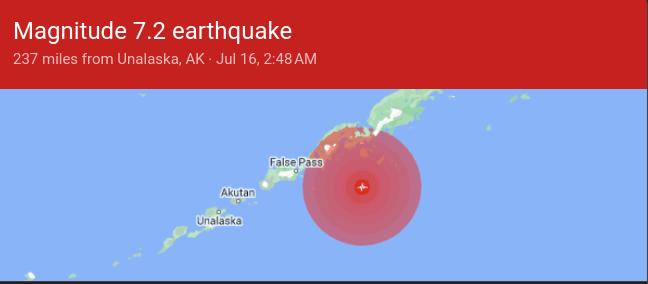 Un séisme de magnitude 7.2 a secoué la péninsule de l’Alaska samedi soir