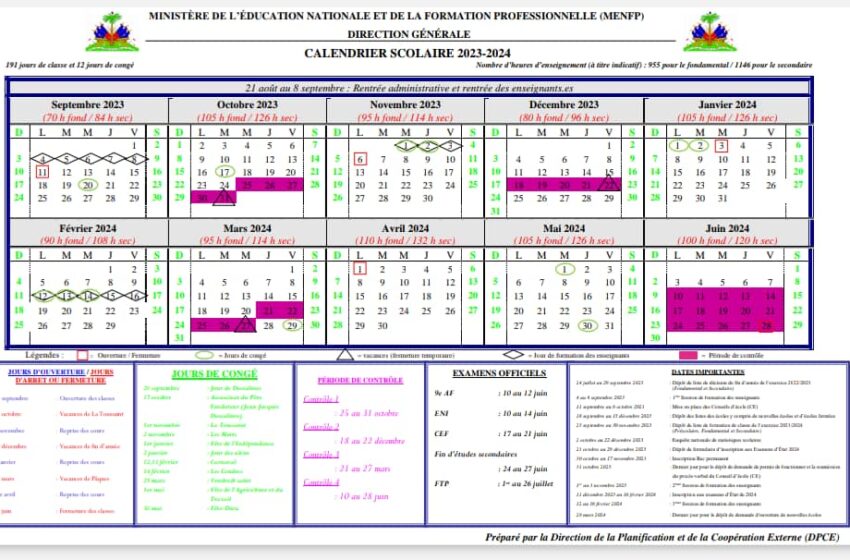 Communiqué de presse – Publication du calendrier scolaire de l’année académique 2023-2024